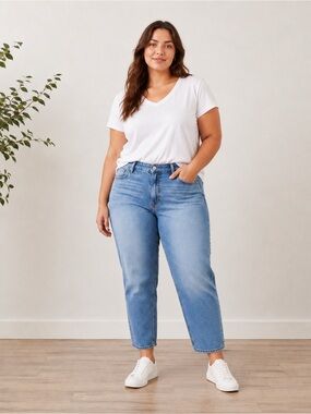 GUESS Relaxed Fit Straight Leg Jeans Light Wash Denim Ankle Crop Medium Wash